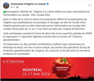 Salon-Alimentaire 
 au Canada Algerie-